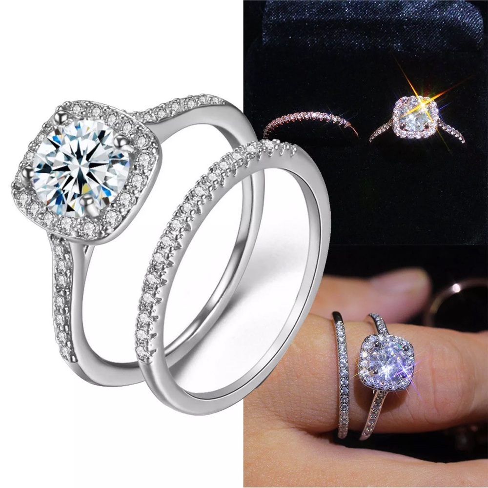 2 In 1 Fashion Creative Combination Ring Set With Zircon  Engagement Ring size 7
